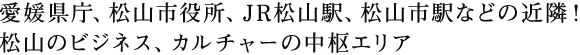 愛媛県庁、松山市役所、JR松山駅、松山市駅などの近隣！松山のビジネス、カルチャーの中枢エリア